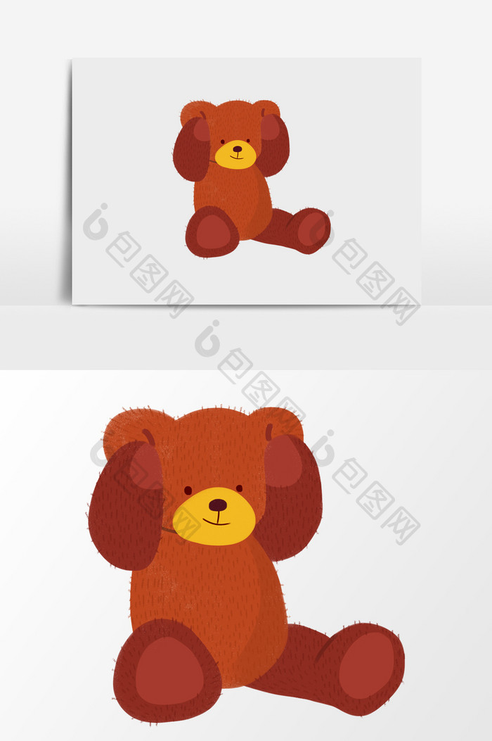 手绘玩具小熊插画元素