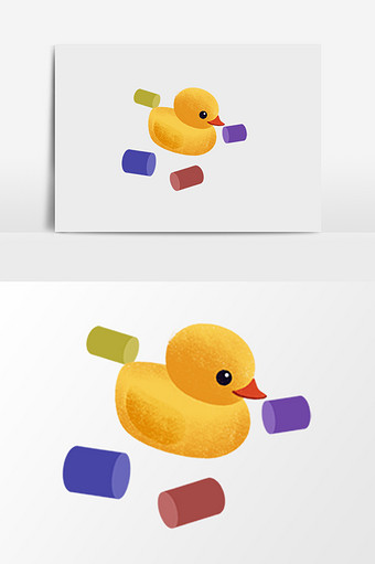 手绘玩具黄鸭插画元素图片