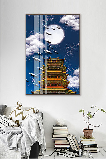 中国风文艺古风建筑城楼晶瓷风景客厅装饰画图片