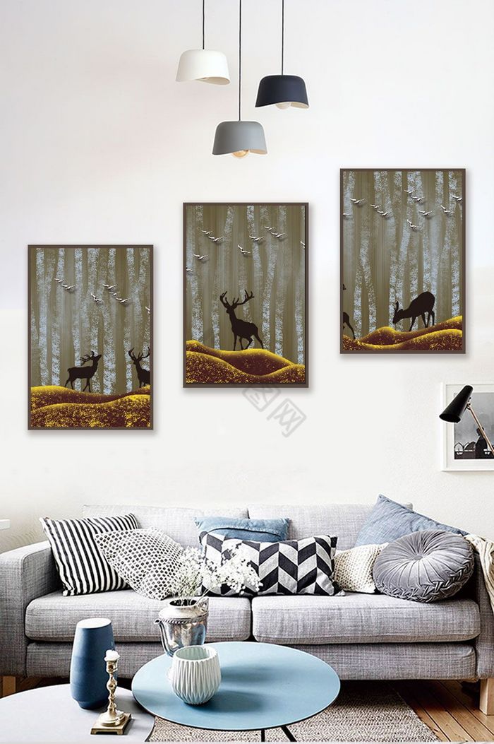 文艺动物森林晶瓷风景客厅卧室装饰画图片