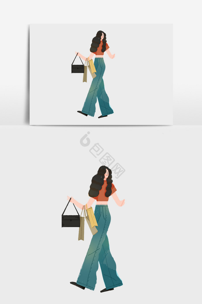 美女购物插画图片