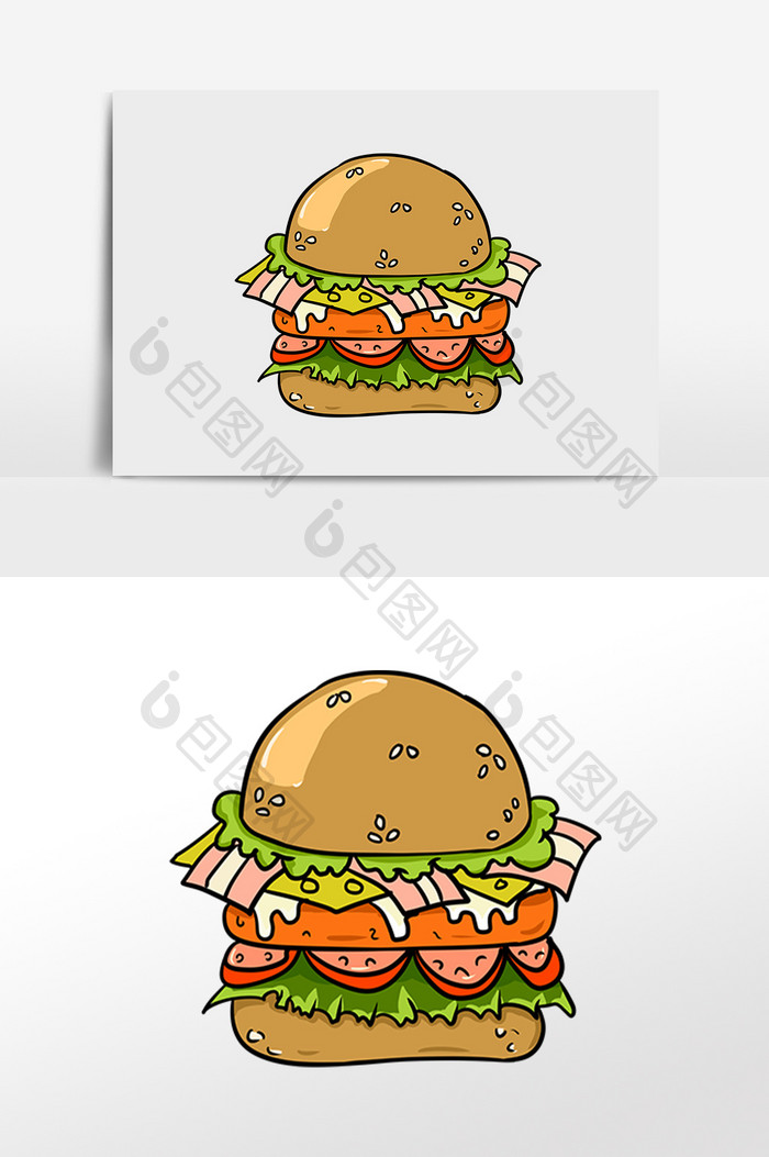 手绘美食快餐汉堡夹肉插画元素