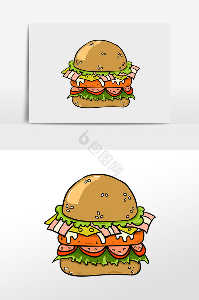 快餐汉堡夹肉插画图片