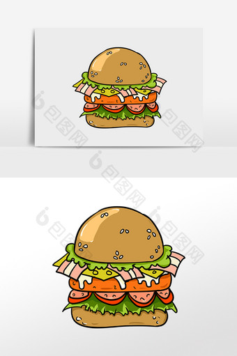 手绘美食快餐汉堡夹肉插画元素图片