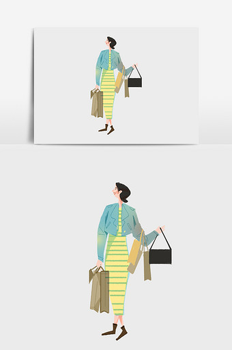 时尚美女购物插画元素图片