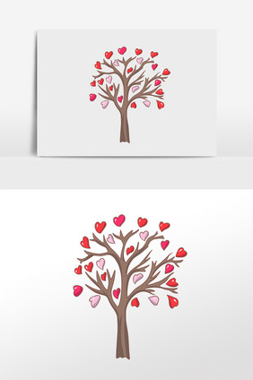 手绘浪漫爱心装饰树木插画元素