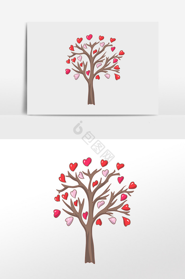 浪漫爱心装饰树木插画图片