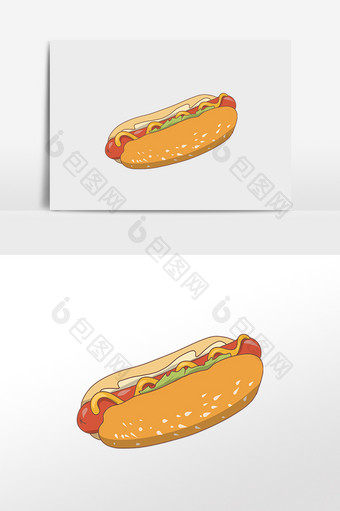 手绘美味食物面包热狗插画元素图片
