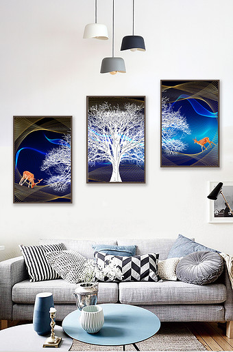 现代白色大树晶瓷客厅装饰画图片