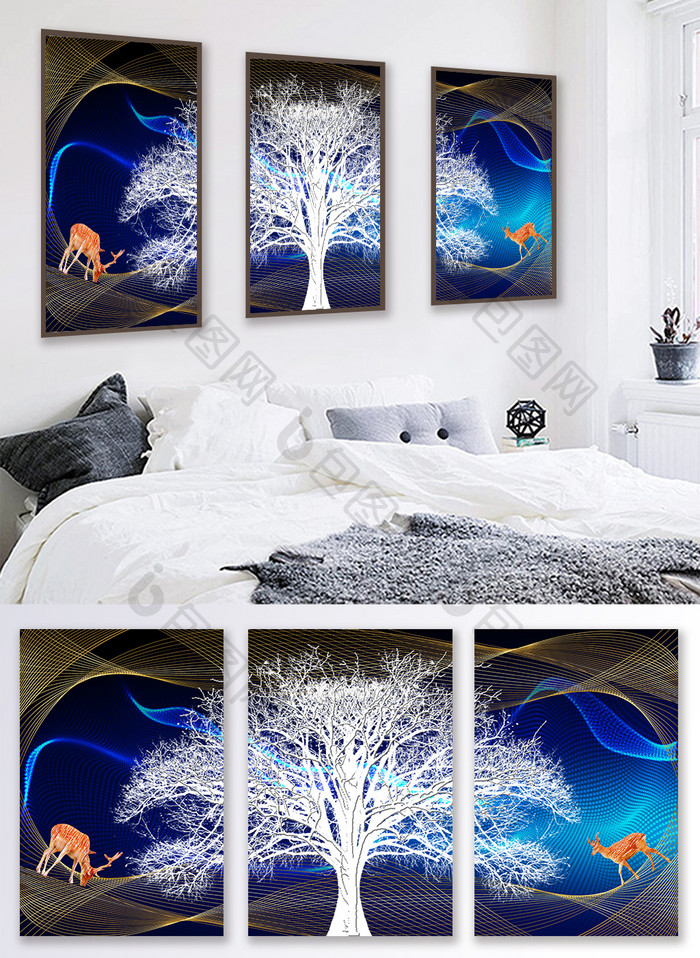 现代白色大树晶瓷客厅装饰画