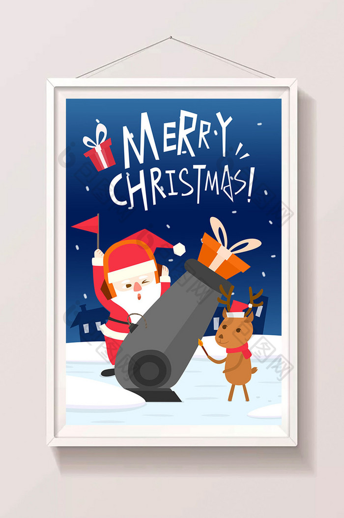 圣诞节节日雪地圣诞老人麋鹿礼物发射插画