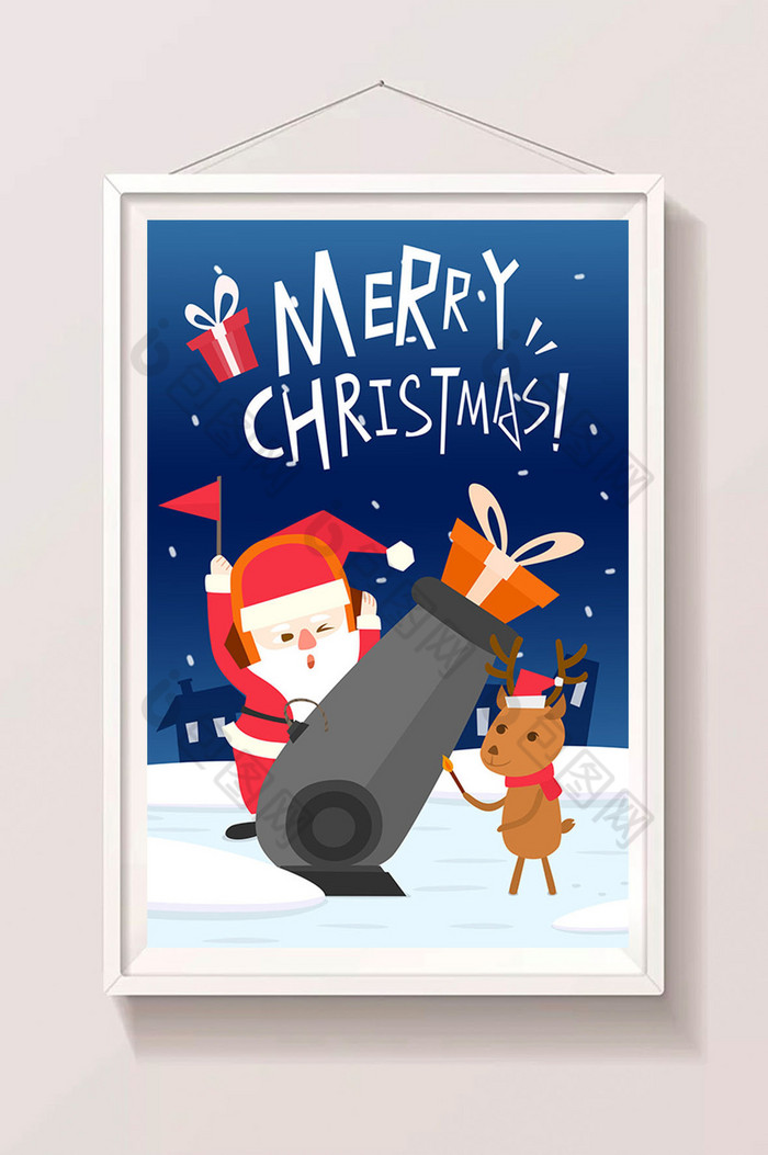 圣诞节雪地圣诞老人麋鹿礼物发射插画图片图片