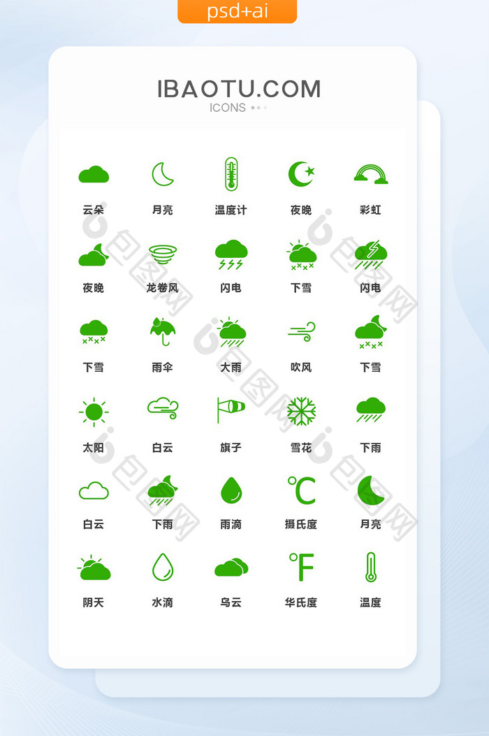 绿色简洁天气矢量图标