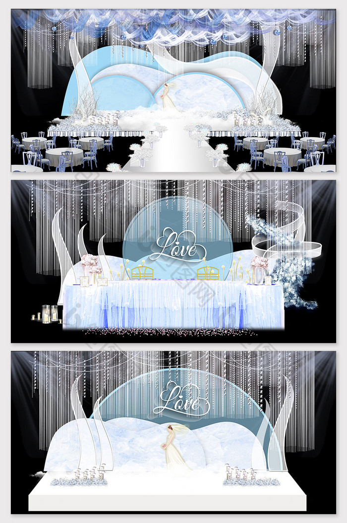 现代简约蒂芙尼蓝色婚礼舞台布置效果图