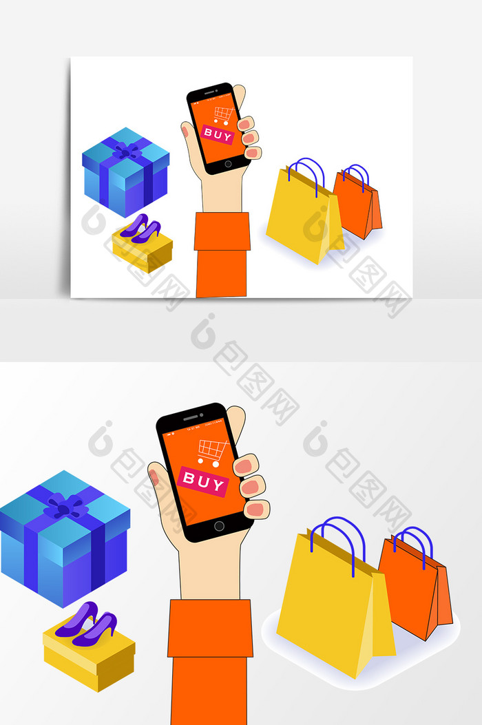 手绘手机购物设计元素