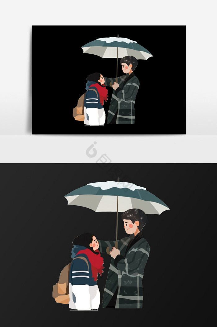 伞下情侣插画图片