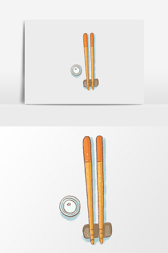 手绘一副筷子插画元素图片下载