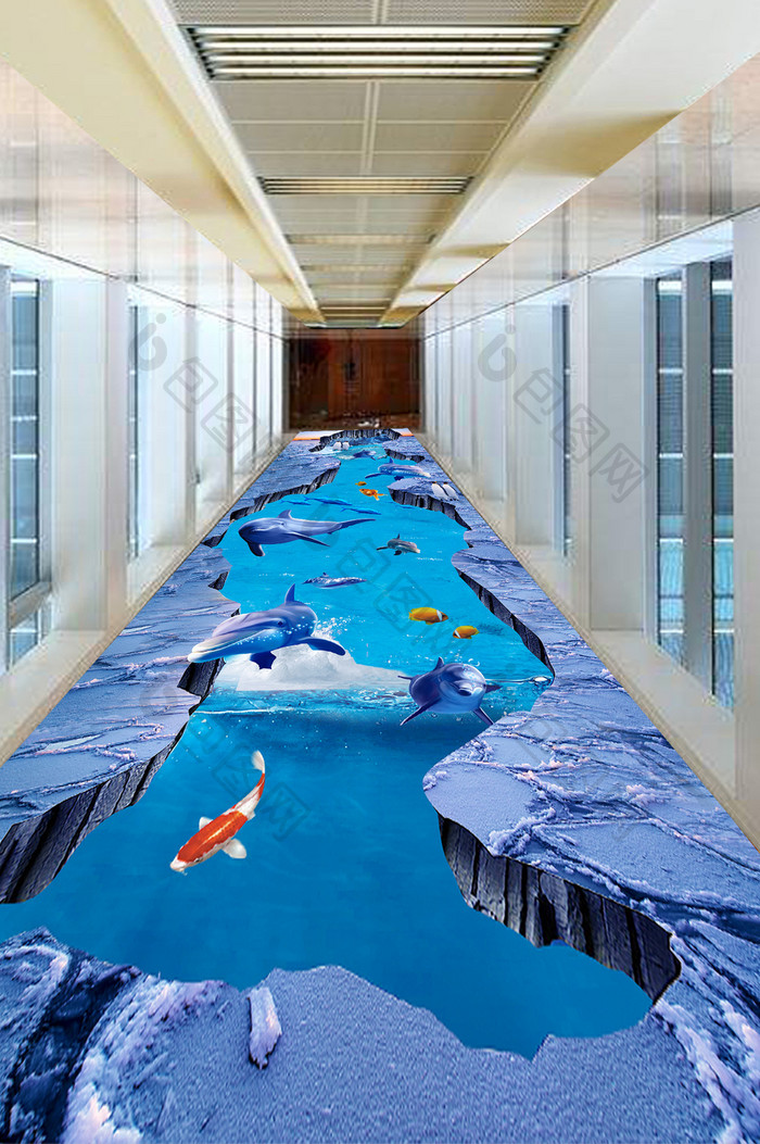3d立体海豚海底世界地板墙 图片下载 包图网