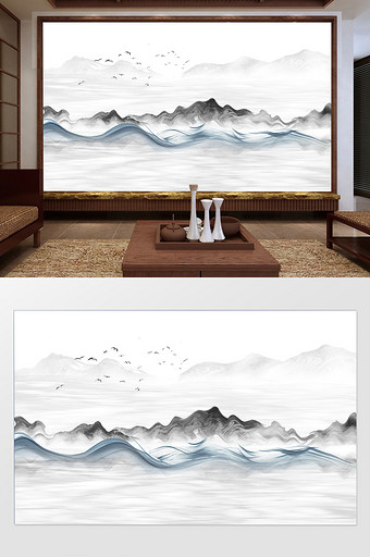 新中式水墨抽象山水定制背景墙图片