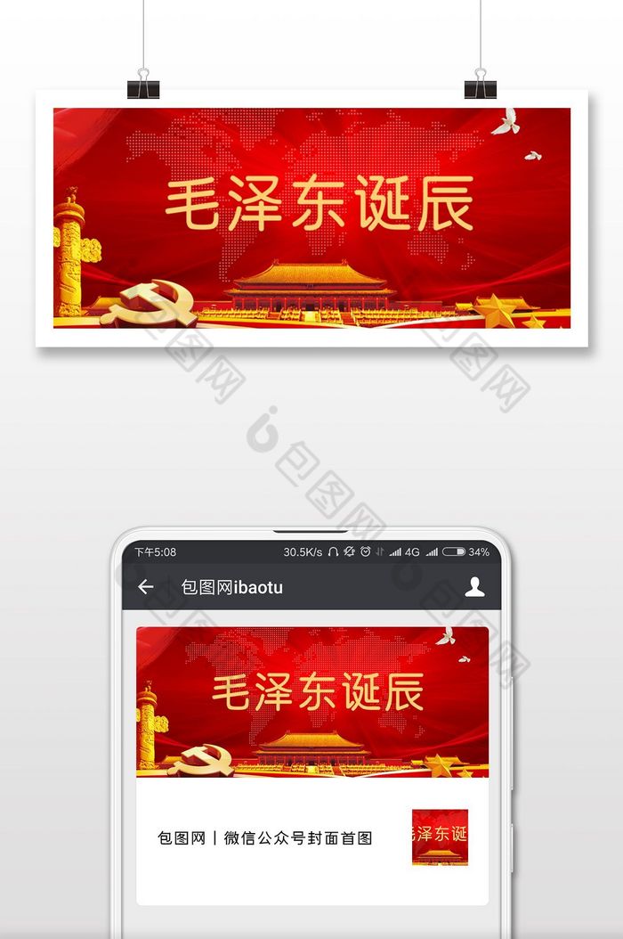 红色时尚毛泽东诞辰125周年微信配图图片图片