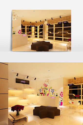 现代女鞋专卖店商铺门店3d模型图片