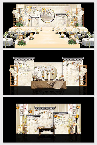 现代新中式香槟色主题婚礼效果图图片