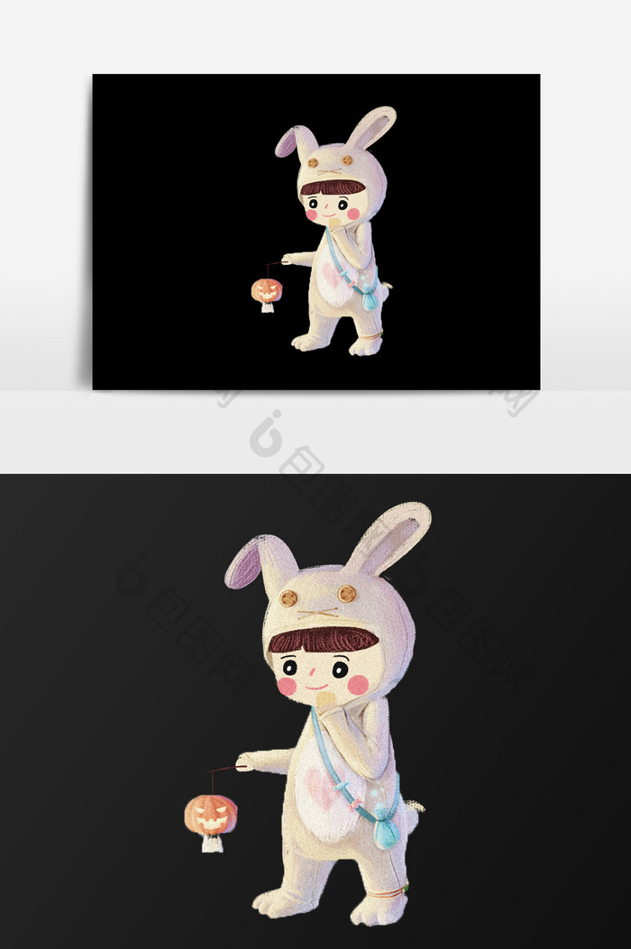 手绘兔子装儿童插画元素