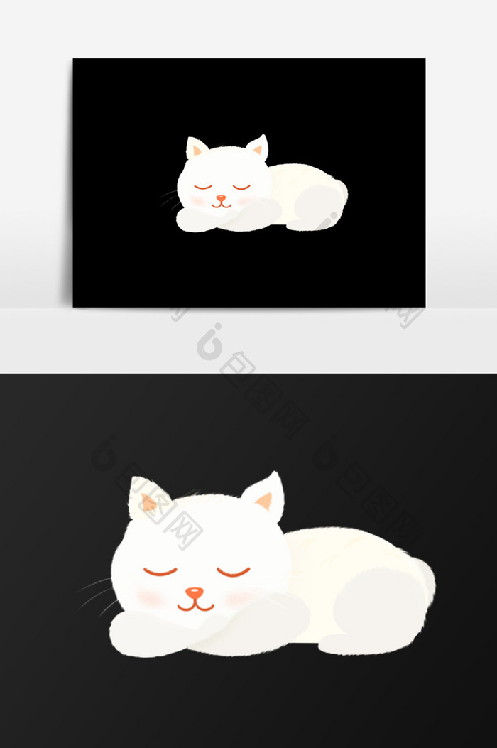 手绘睡觉白猫插画元素