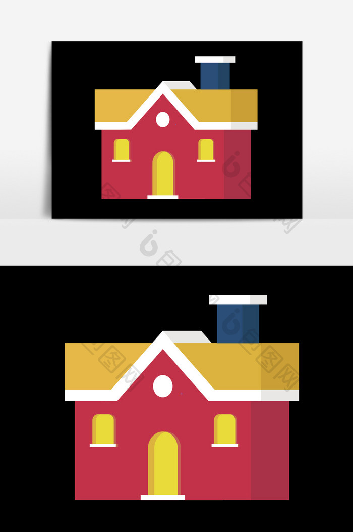 红色房子插画元素