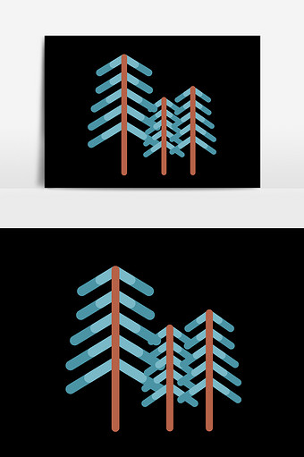 偏平化树插画元素图片