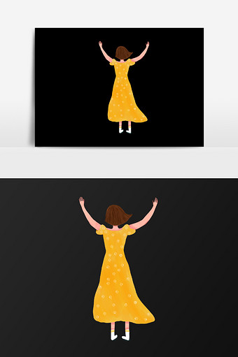 手绘高举双手女人插画元素图片