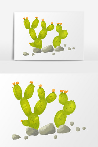 绿色花朵仙人掌插画元素图片