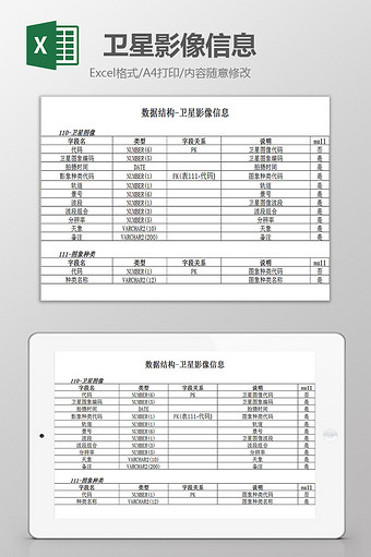 卫星影像信息excel模板图片