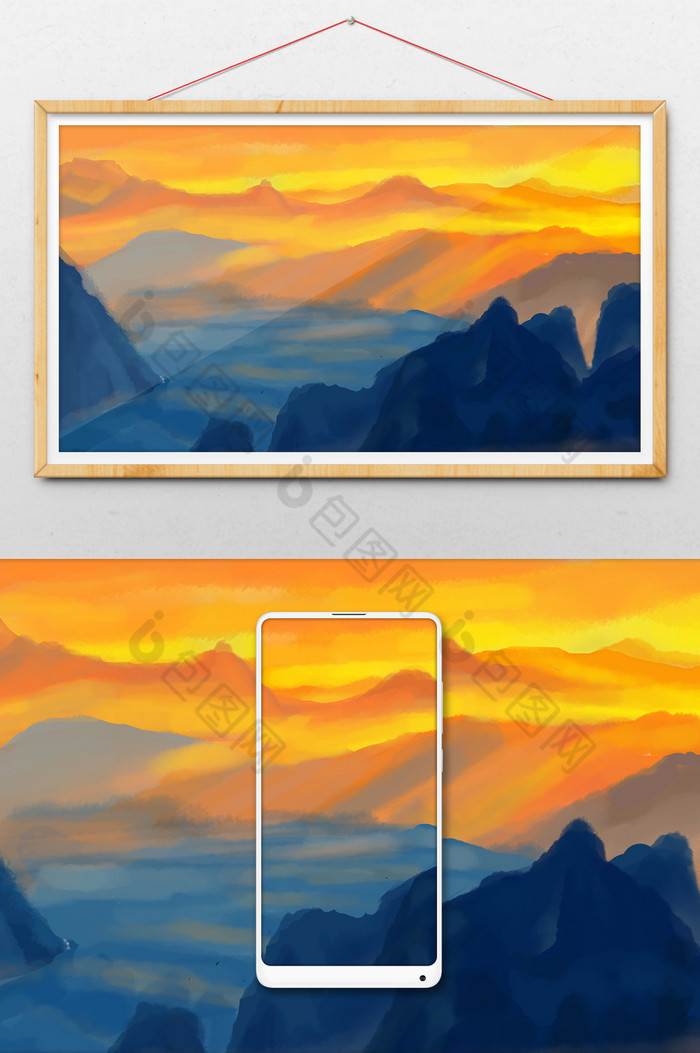 群山晚霞图片