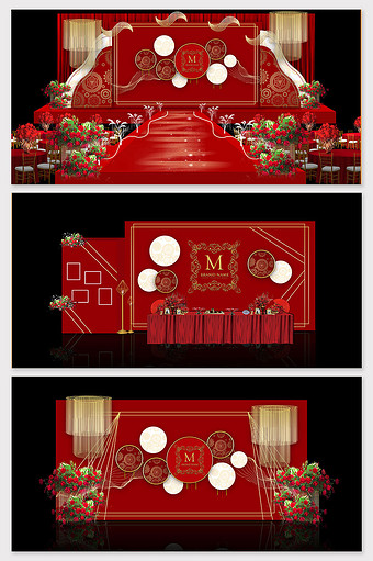 新中式简约红色婚礼主题效果图图片