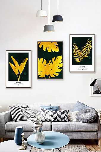 现代简约金色叶子植物晶瓷抽象北欧装饰画图片