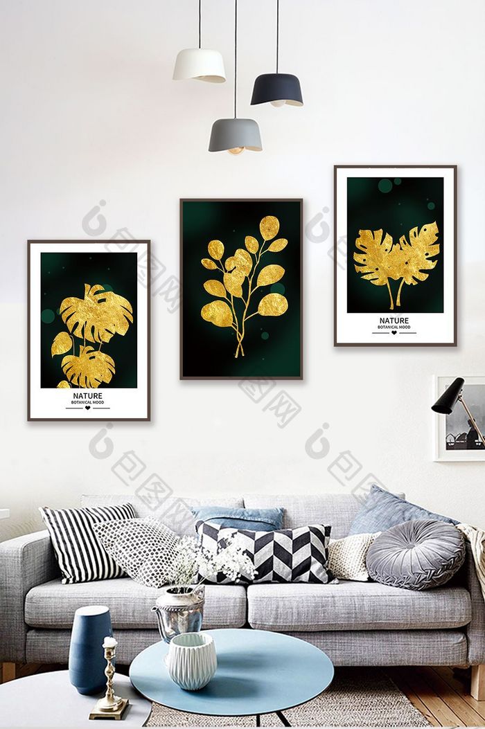 金色叶子植物晶瓷抽象北欧装饰画