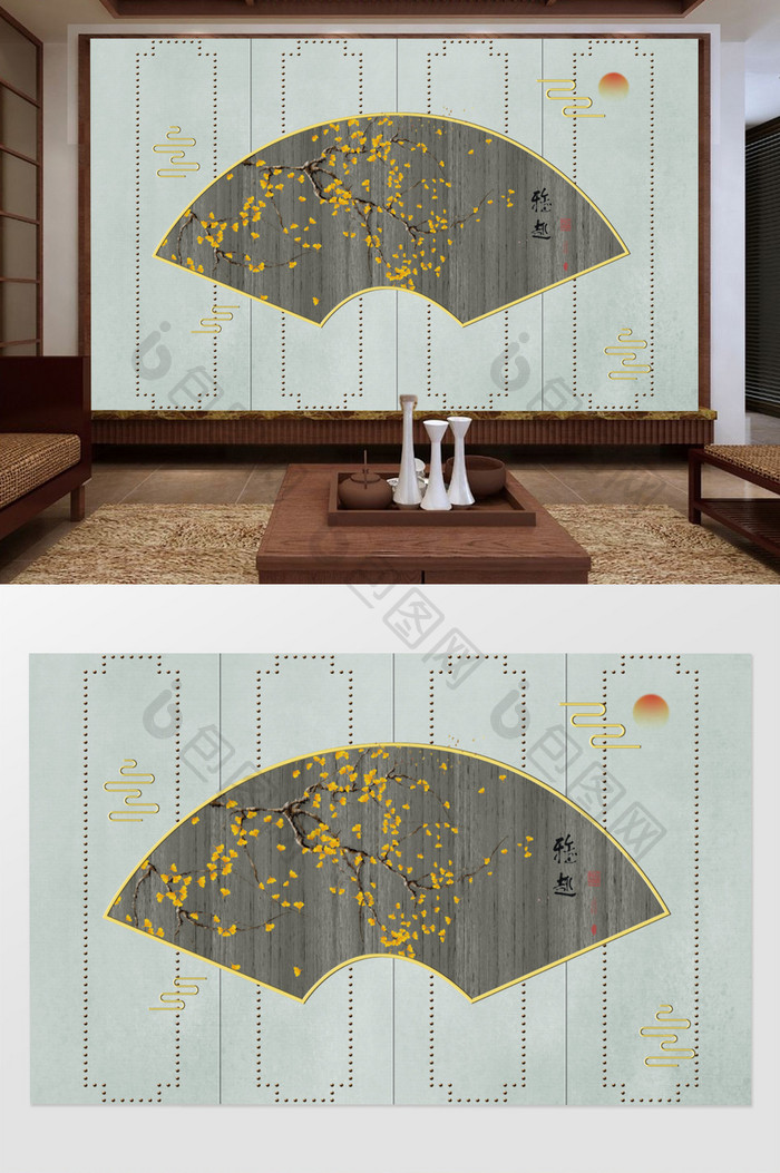 手绘工笔新中式花鸟新中式背景墙装饰画