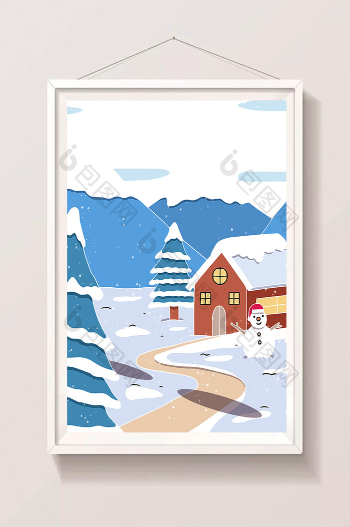 手绘林区雪景插画元素