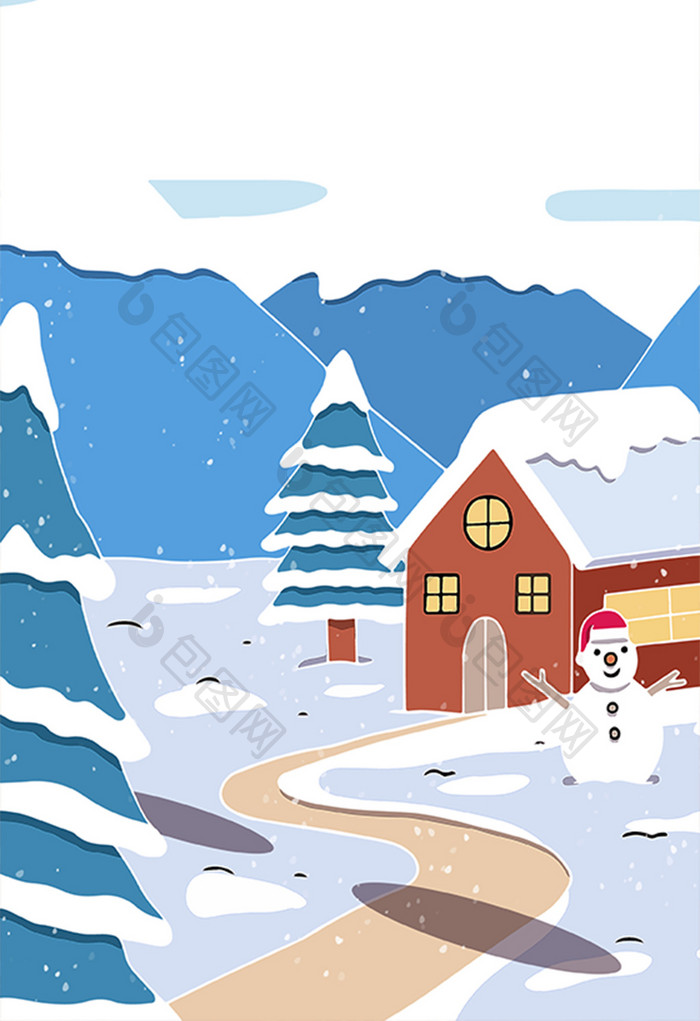 手绘林区雪景插画元素