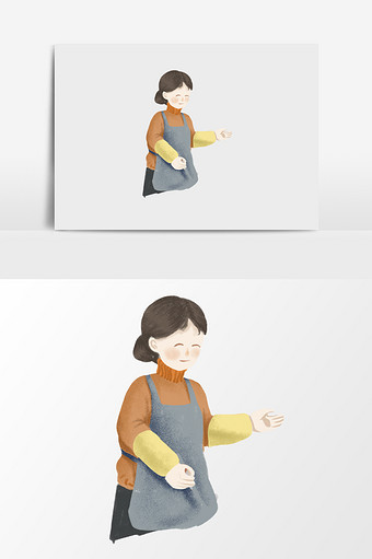 手绘做饭女人插画元素图片