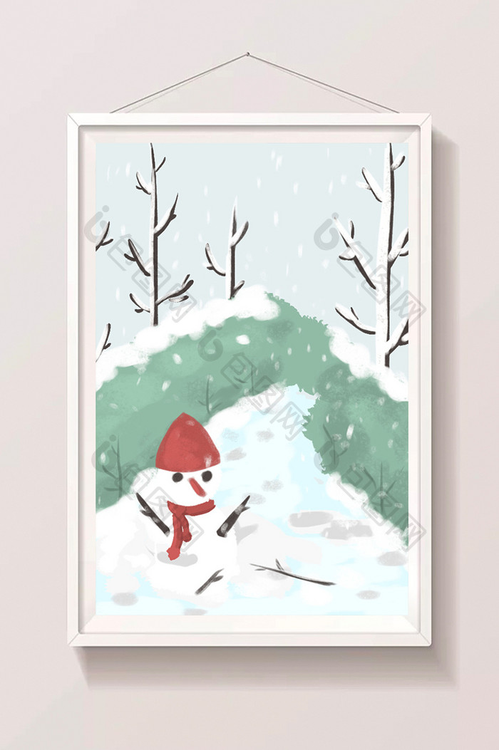 手绘雪中雪人插画元素