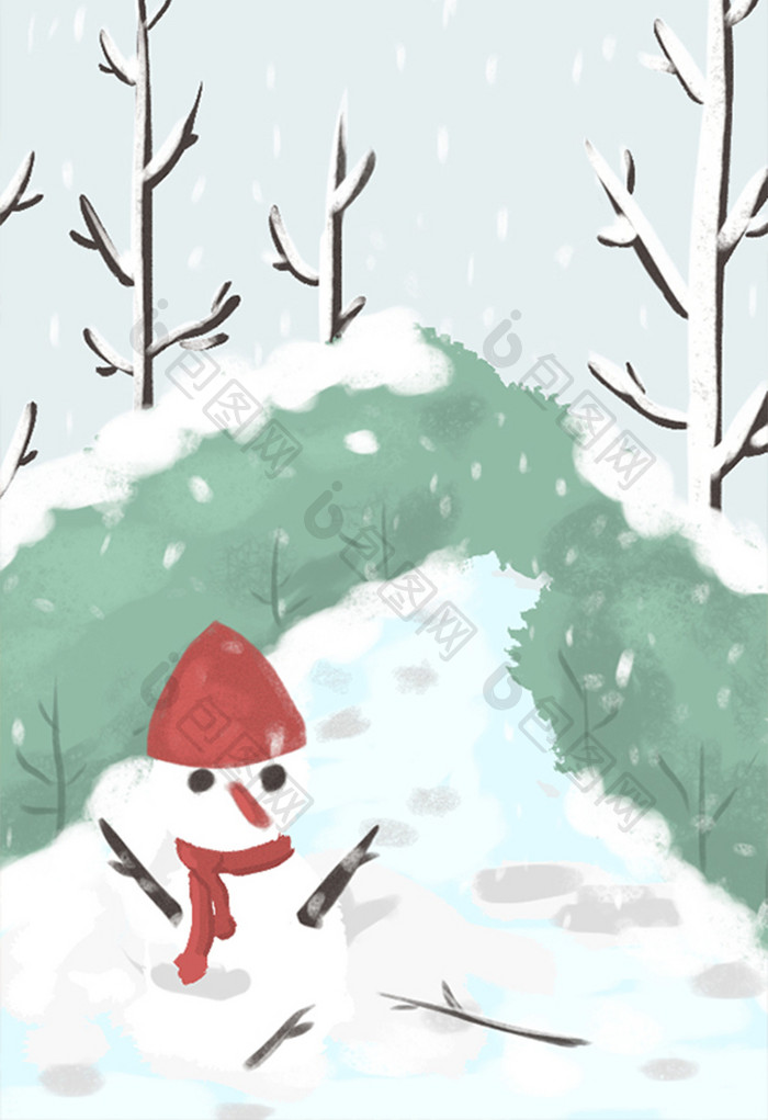 手绘雪中雪人插画元素