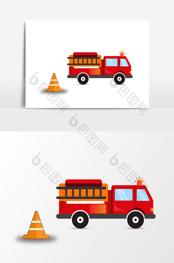 手绘卡通消防车设计元素