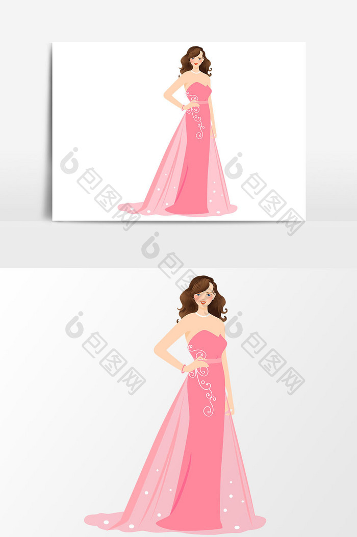 手绘粉色礼服设计元素