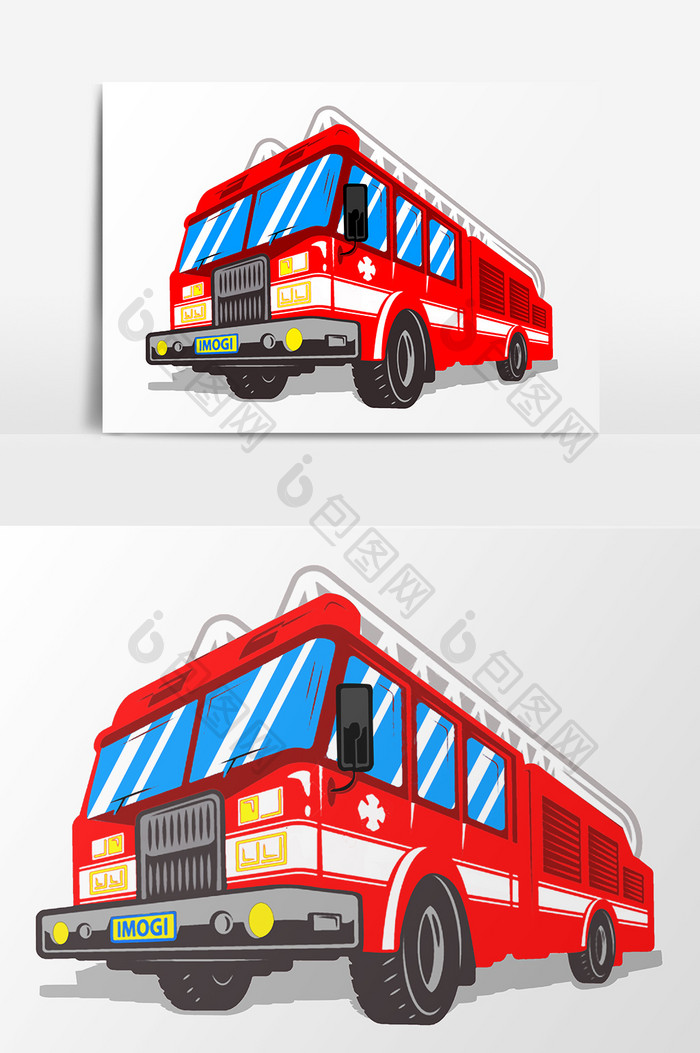 红色消防车元素设计