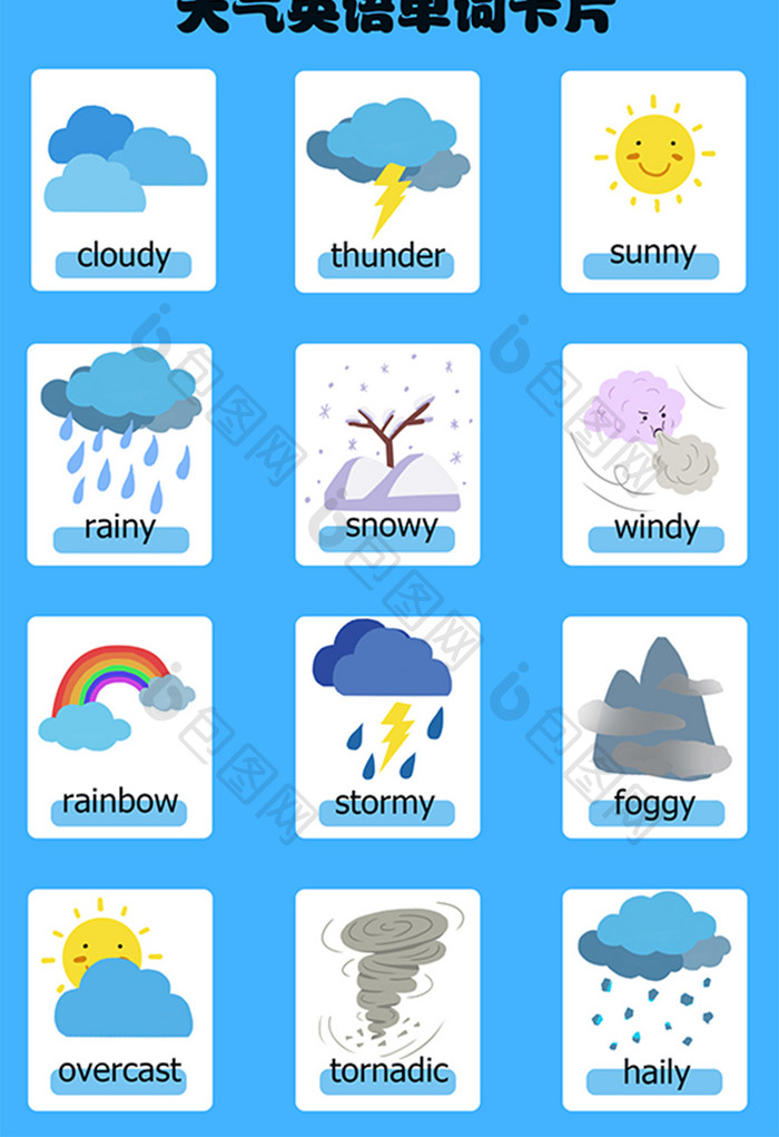 蓝色天气英语单词教育配图