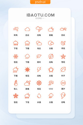 红色线性天气矢量图标