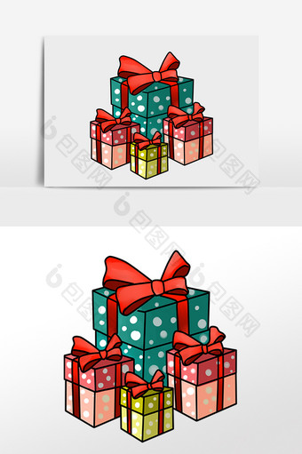 手绘圣诞节蝴蝶结礼盒插画元素图片