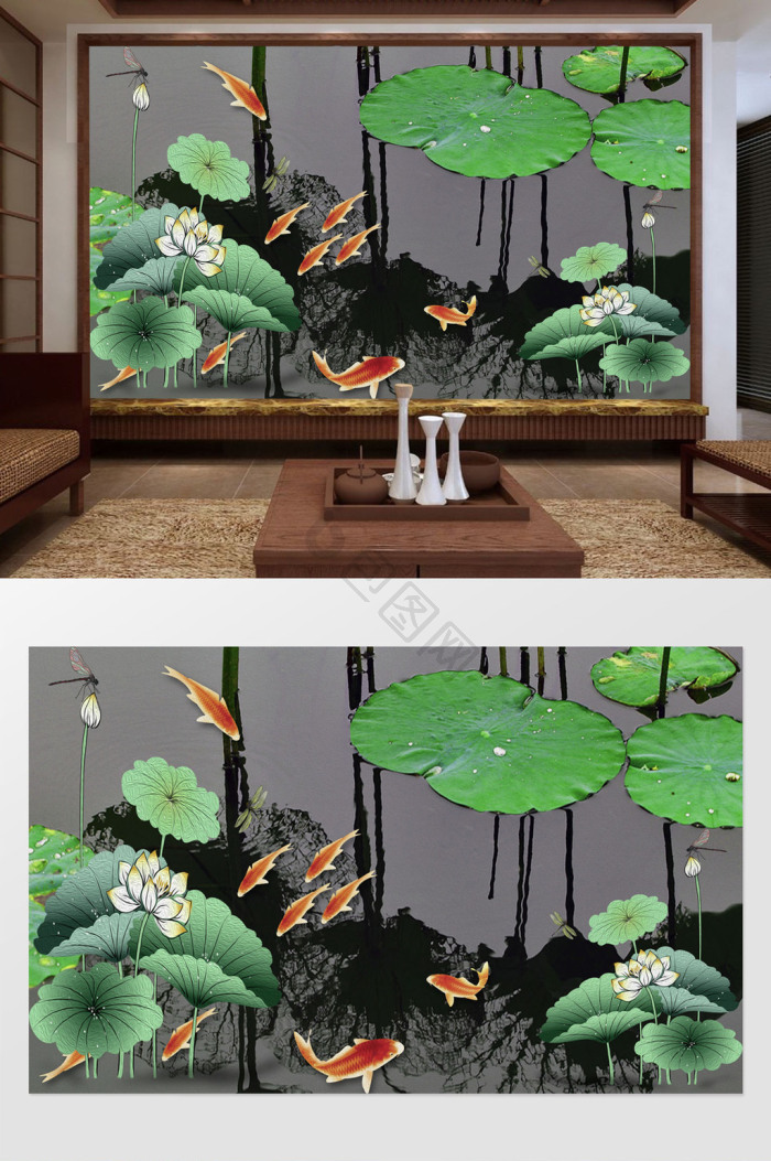 荷花鲤鱼背景-荷花鲤鱼背景图片-【包图网】